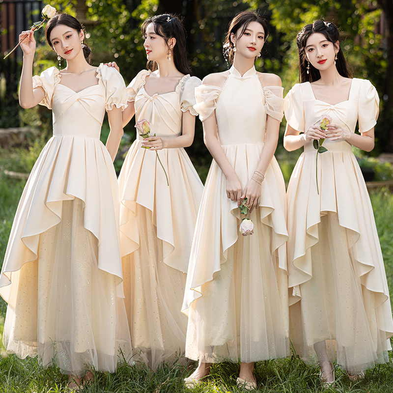 伴娘服2024新款秋冬小众高级感仙气质结婚姐妹团主持人艺考礼服裙