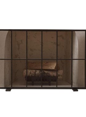 北欧简约黑色落地壁炉隔断屏风带网防灰尘新品壁炉门火炉围栏包邮