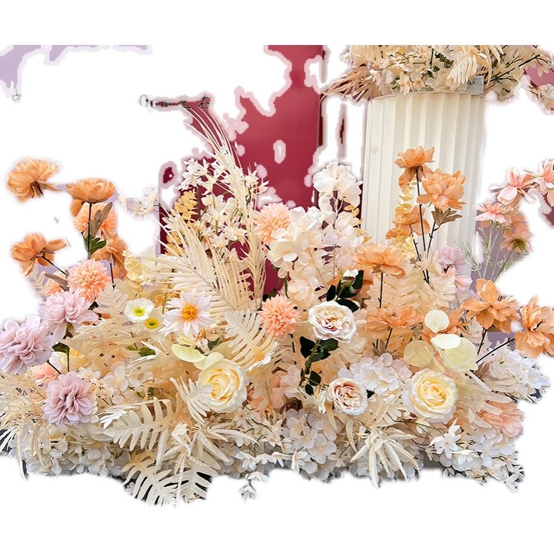 香槟色婚庆花艺花排婚礼布置排花路引花背景舞台迎宾区装饰假花