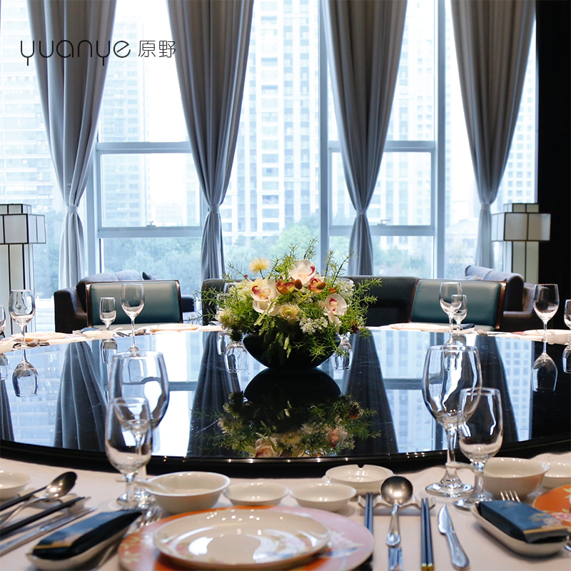 酒店圆桌转盘餐桌花摆花新中式高端餐厅客厅玄关假花摆设装饰摆件