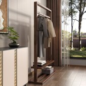 胡桃木衣架门口小型多功能实木衣帽架鞋 架一体卧室家用落地挂衣架