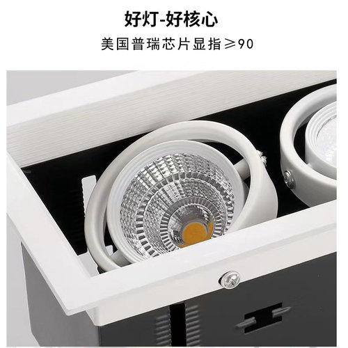 led斗胆灯双头射灯单头三头格栅悬吊式天花板天花孔灯方形嵌入式C