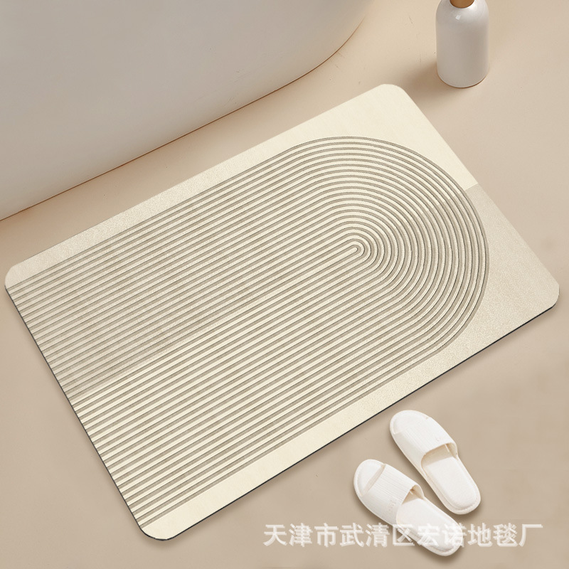 侘寂风浴缸旁防滑脚垫家用浴室进门口吸水凉垫简约线条矽藻泥软地
