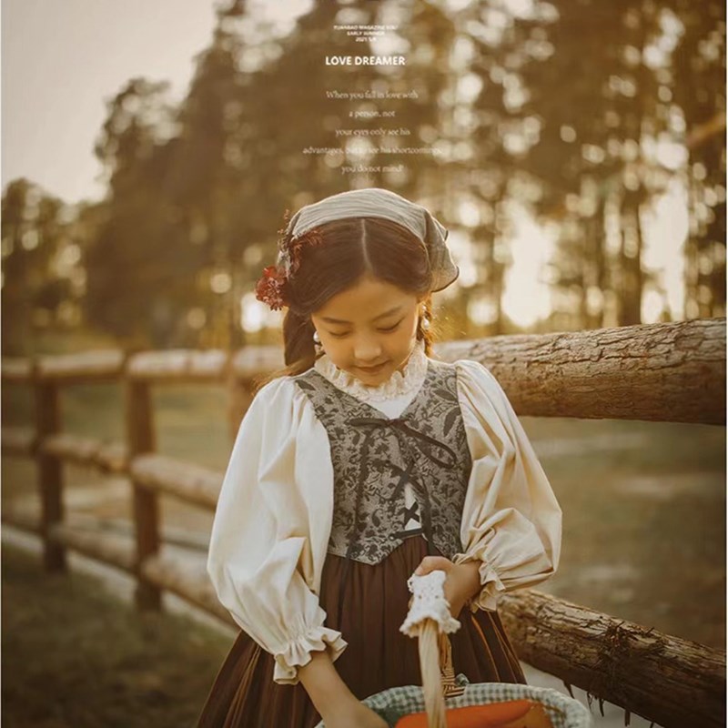 熹言 提花马甲法式乡村田园牧场摄影复古儿童油画风农场春秋服装