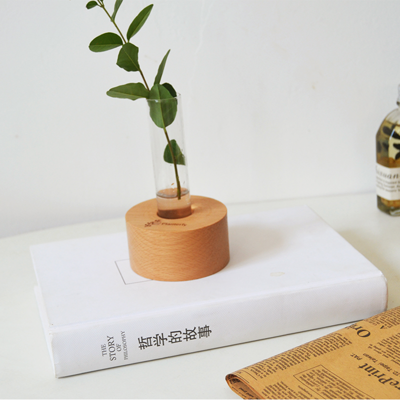实木水培器花瓶试管创意桌面木架摆件装饰养植物插花玻璃花卉容器