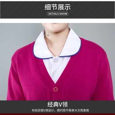 护士毛衣女开衫外套玫红色加绒加厚保暖医院用值班护士服大红色