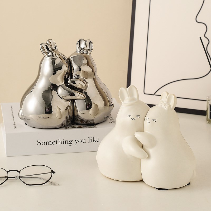 创意客厅不分离兔子小摆件电视柜书挡书柜办公桌面陶瓷家居装饰品