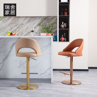 2022新款 轻奢吧台椅家用升降吧椅金色不锈钢椅子背靠吧台凳岛台椅