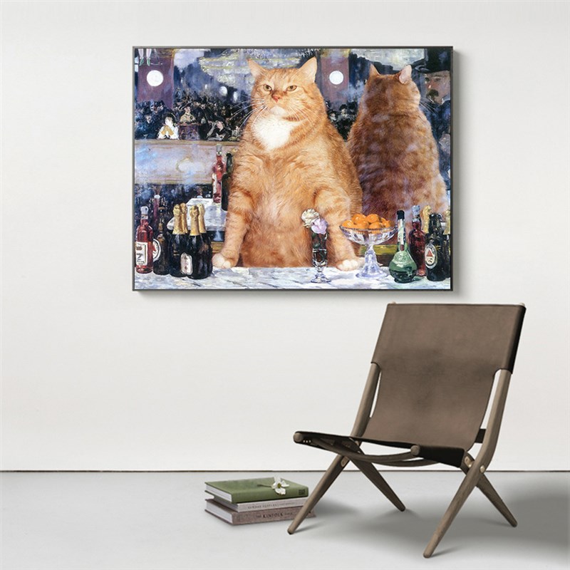 橘猫恶搞 复古小众民宿客餐厅装饰名画吧台儿童卧室酒吧玄关壁画图片