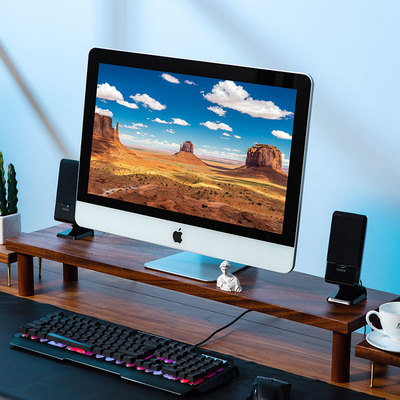 实木桌面电脑显示器增高架榉木隔板收纳置物架台式屏幕底座可定制