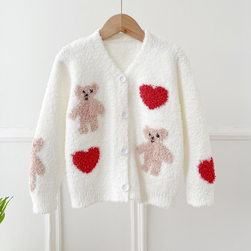 秋冬款半边绒儿童睡衣开衫套装女童亲子珊瑚绒家居服法兰绒软绵绵