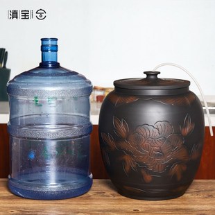 水缸陶瓷水罐纯净水桶中式 饮水抽水大号 茶桌蓄水桶储水用泡茶老式