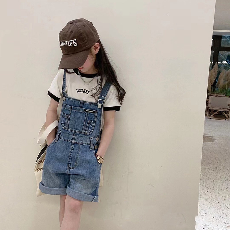 女童牛仔背带裤2025新款夏装女孩儿童装裤子休闲短裤百搭薄款套装图片