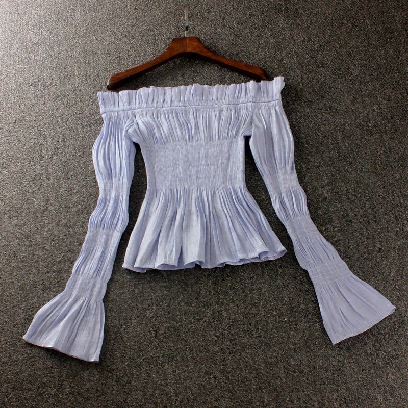 韩国单线漏肩女式春秋甜美新款菌边束腰衬衫配喇叭形长袖上衣。,女装/女士精品,衬衫,淘宝优惠券,粉丝福利购,淘宝优惠卷