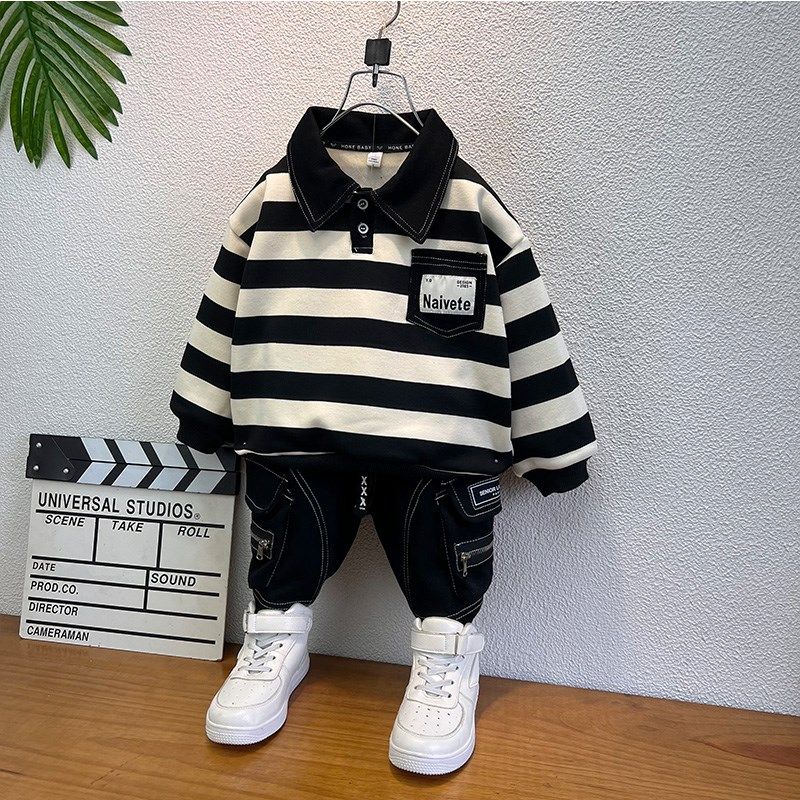 男童t恤长袖秋冬季加绒加厚翻领Polo衫宝宝打底衫秋冬款卫衣儿童