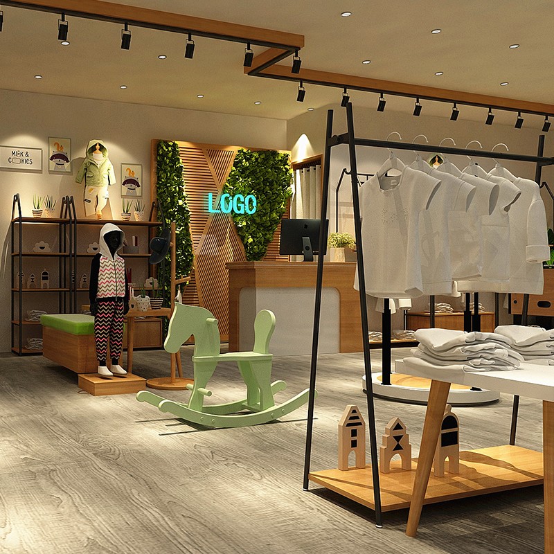 童装店货架展示架上墙正侧挂衣服的架子落地式中岛服装店展示货柜