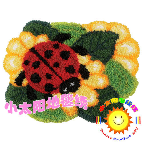 cc段段绣/毛线绣/地毯绣/绒绣/钩针绣 挂毯 坐垫 瓢虫与花朵