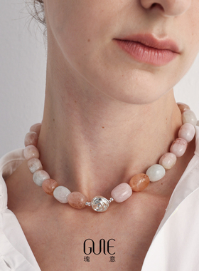 瑰意天然水晶项链S925纯银小众轻奢设计简约粉摩根项链高级感ins