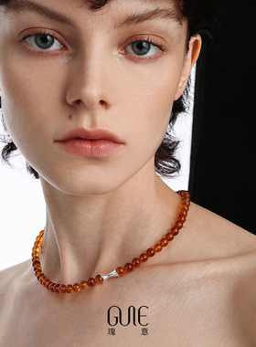 瑰意琥珀925银串珠项链2025新款时尚小众设计高级感秋冬锁骨链