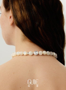 瑰意白贝母玫瑰磁吸银扣锁骨链女925银高级感轻奢2025小众项链