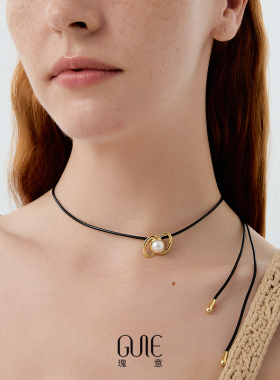 瑰意蝴蝶环珍珠项链女高级感小众抽拉绳子镀金925银2025新款首饰