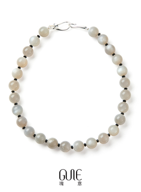 瑰意灰月光黑玛瑙925银串珠项链2025新款小众设计格雷系毛衣链