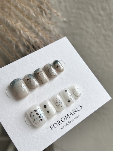 Foromance.【灰屿涂鸦】半裸雾蓝画廊+ 奶白涂鸦日记 短方圆甲型