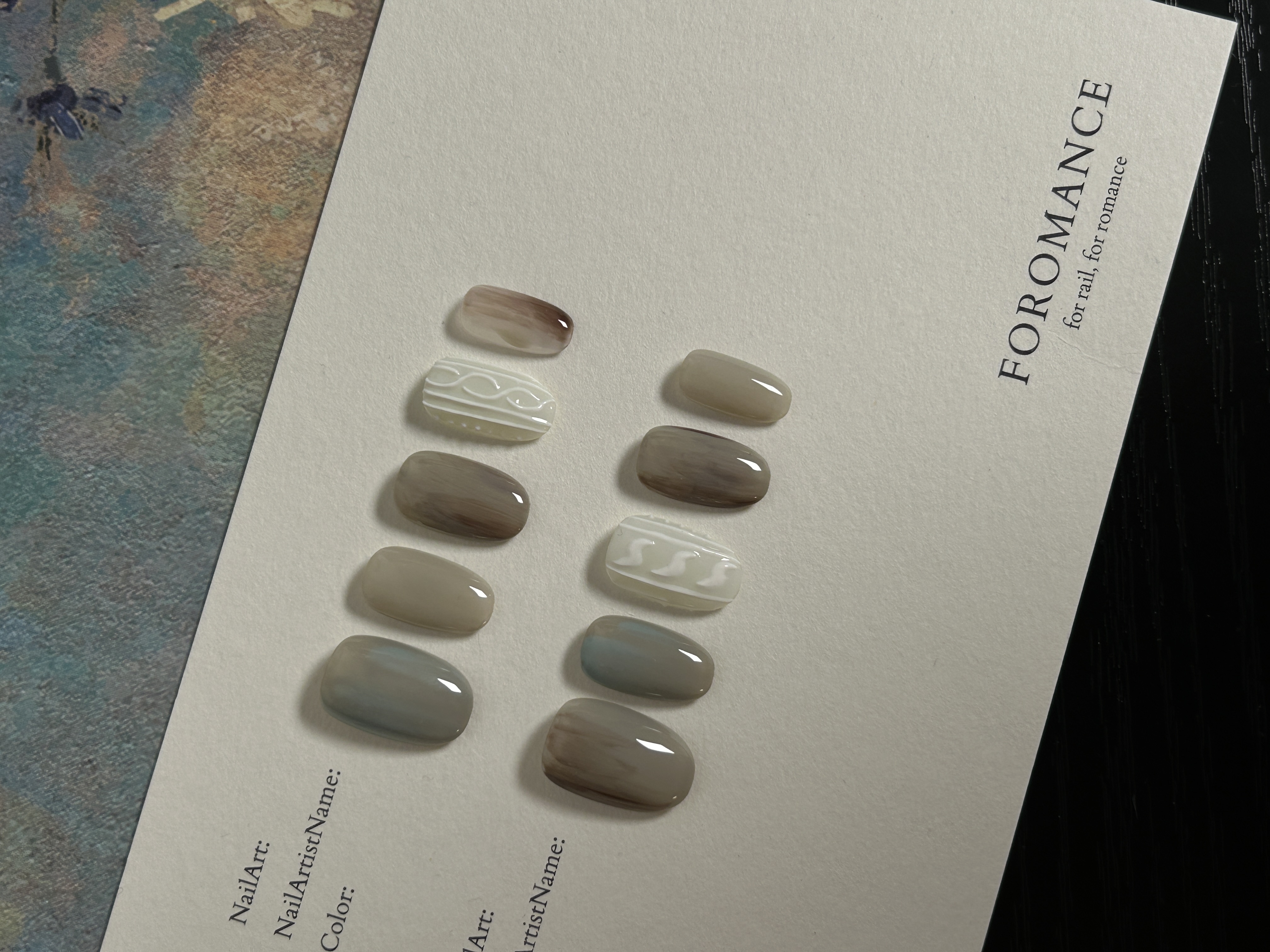 Foromance.【素纱浅调】浅灰与柔白的交织 短椭圆手工穿戴甲