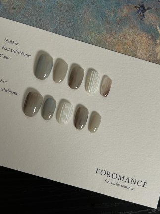 Foromance.【素纱浅调】浅灰与柔白的交织 短椭圆手工穿戴甲