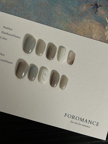 Foromance.【素纱浅调】浅灰与柔白的交织 短椭圆手工穿戴甲