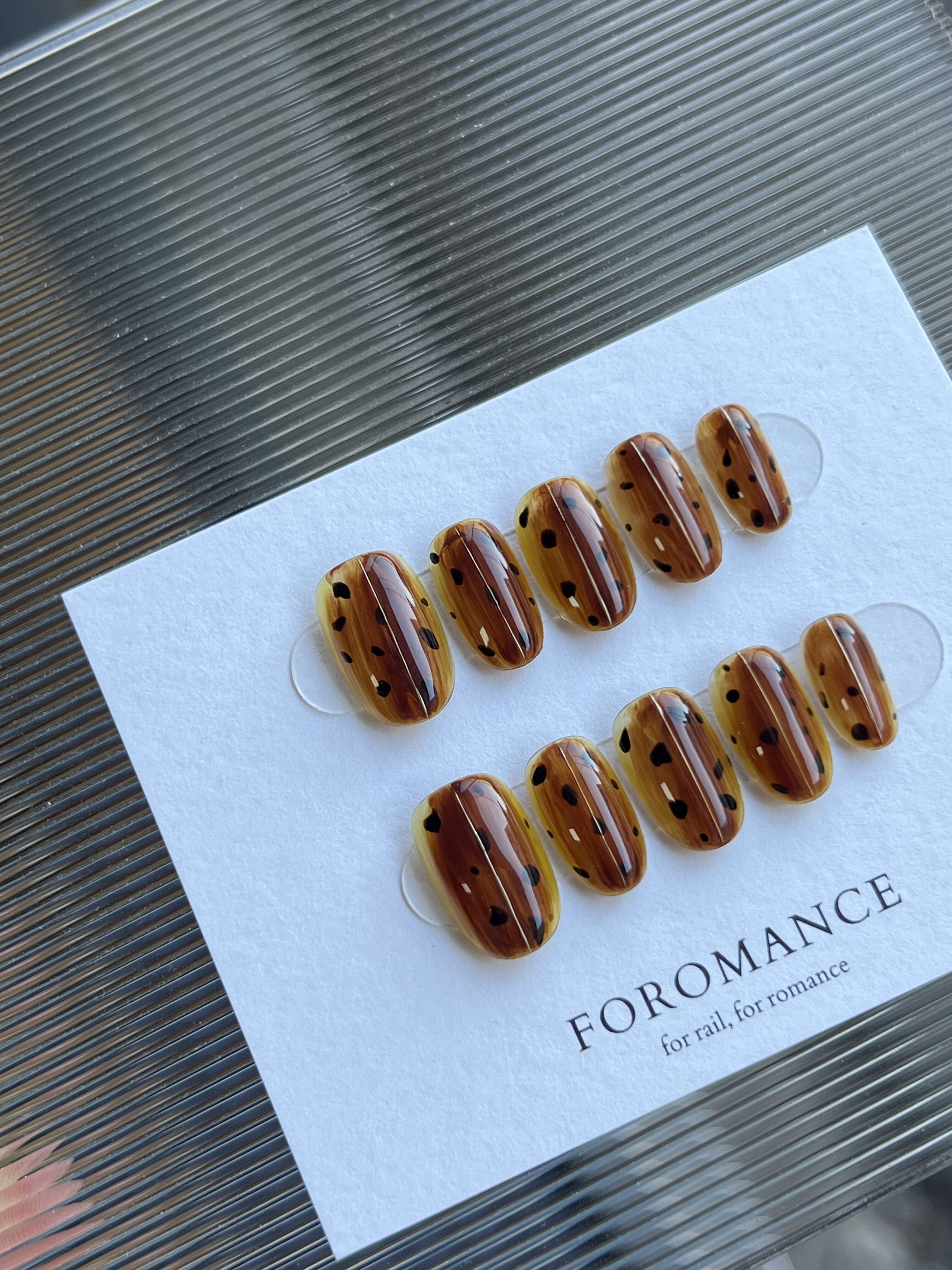 Foromance.【秋珀】半透蜜黄+焦糖棕+玳瑁琥珀式渐变晕染 短椭圆
