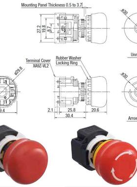 3NC触点三路急停按钮开关16选毫米XAE-BV蘑菇头型说1明书pdf