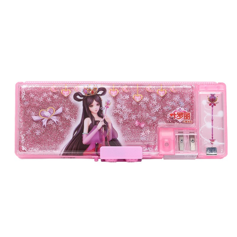 叶罗丽流沙文具盒女孩款密码多功能大容量双层自动铅笔盒高科技机