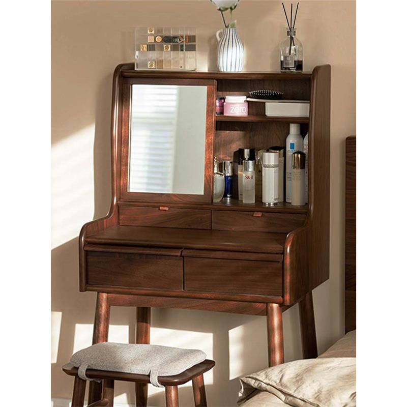 北欧实木小户型化妆桌现代简约梳妆台轻奢卧室梳妆桌化妆台带镜子