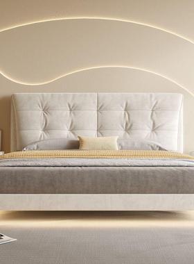 Yla奶油风悬浮床现代简约主卧1.8米双人床感应灯科技绒悬空软包床