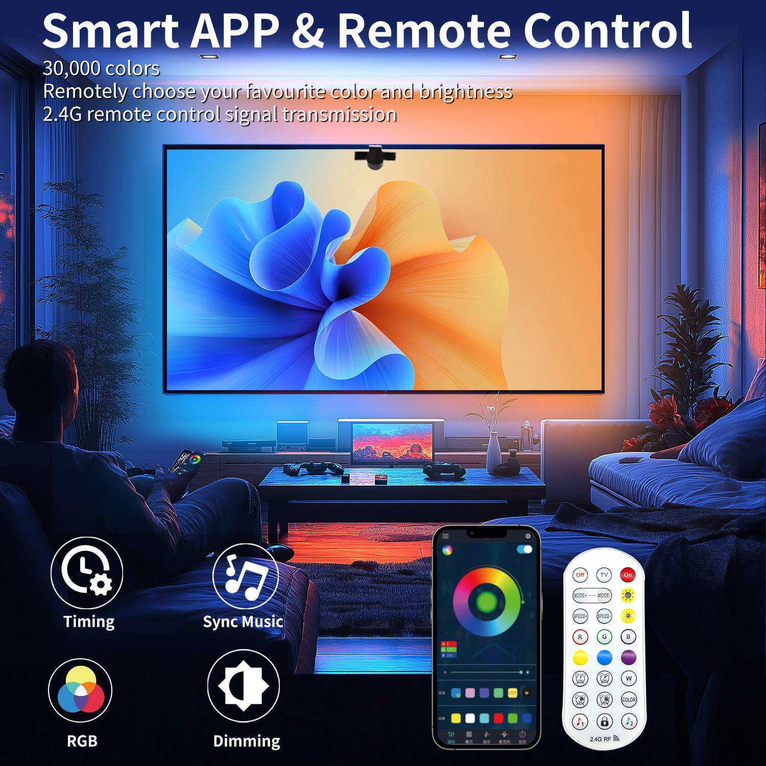 追光流光溢彩电视tv背景灯带屏光同步氛围灯同屏电竞灯带電競