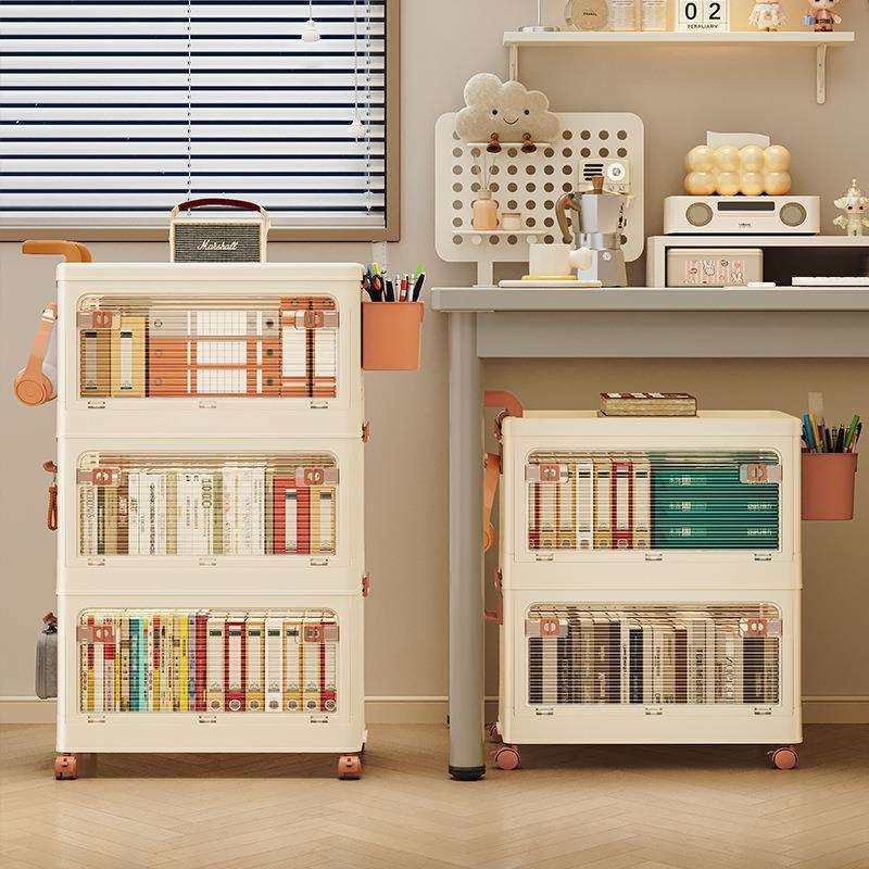 家用可叠加收纳箱洞洞翻盖储物箱多层儿童玩具整理箱可折叠小推车