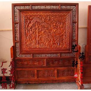 东阳木雕落地插屏迎客松中式 仿古实木落地屏风BX005
