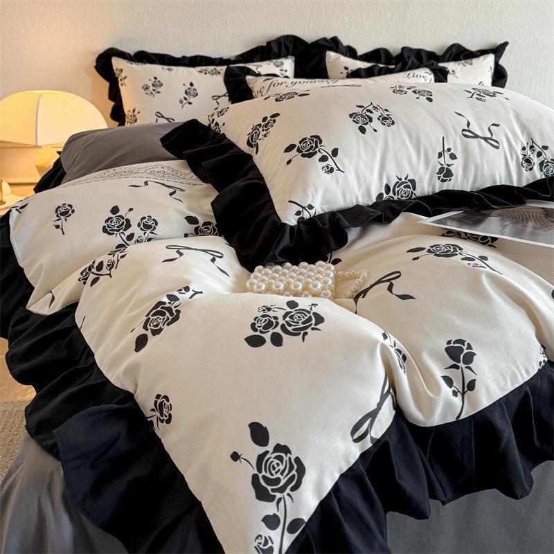 赫本公主风全棉花边款床单四件套纯棉浪漫法式三件套家用床上用品