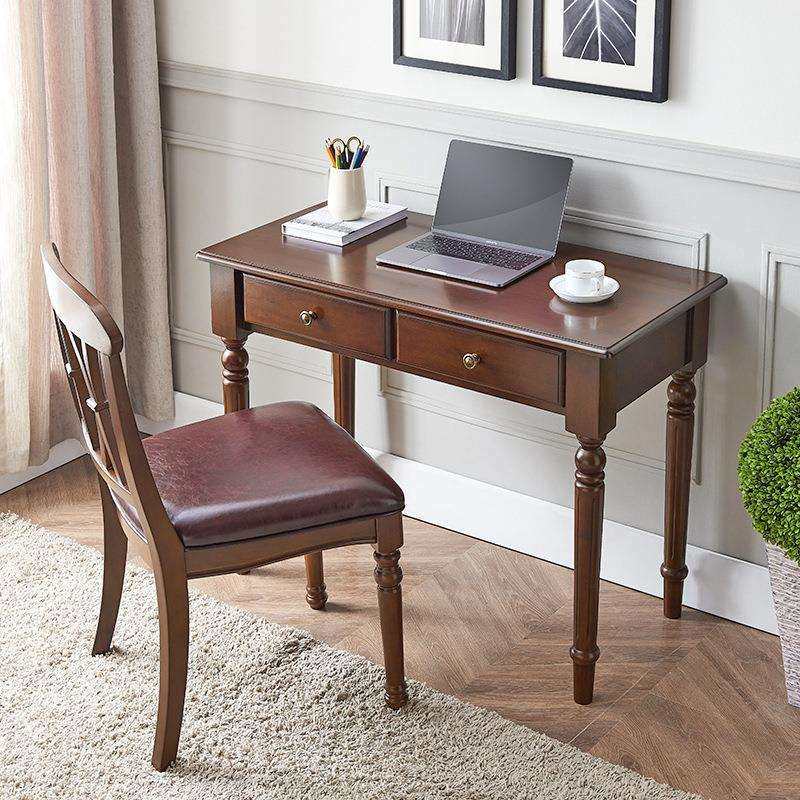 全实木美式书桌家用现代简约书房电脑桌办公桌学生写字台卧室桌子