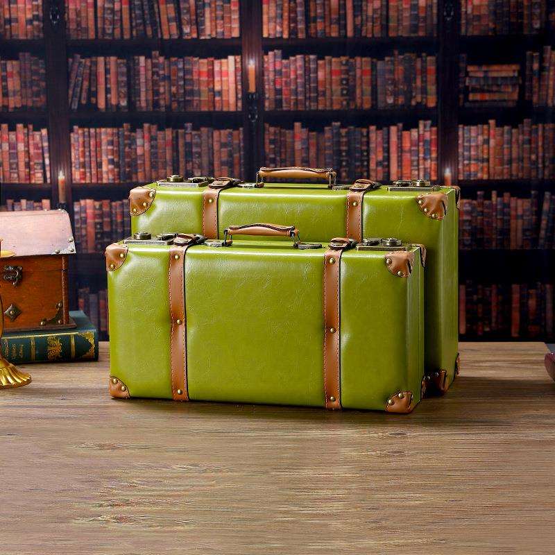 复古怀旧皮革手工箱老式收纳木箱橱窗陈列装饰箱民国皮革道具箱子