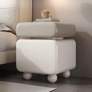 钢琴烤漆实木床头柜轻奢简约现代高级感卧室边柜时尚奶油风收纳柜