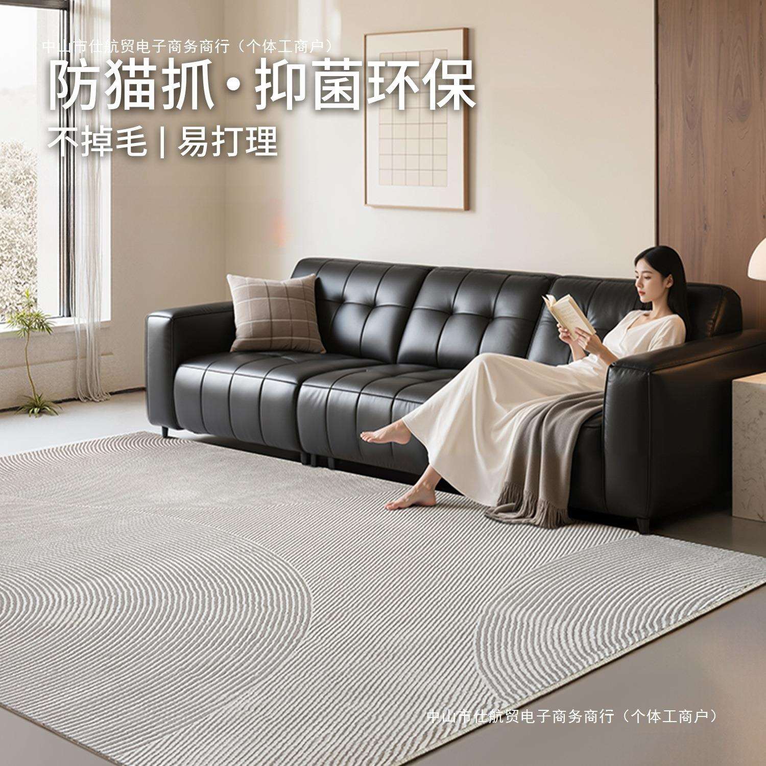 地毯客厅素色高级感沙发茶几垫意式极简灰纯色卧室床边温馨房间垫
