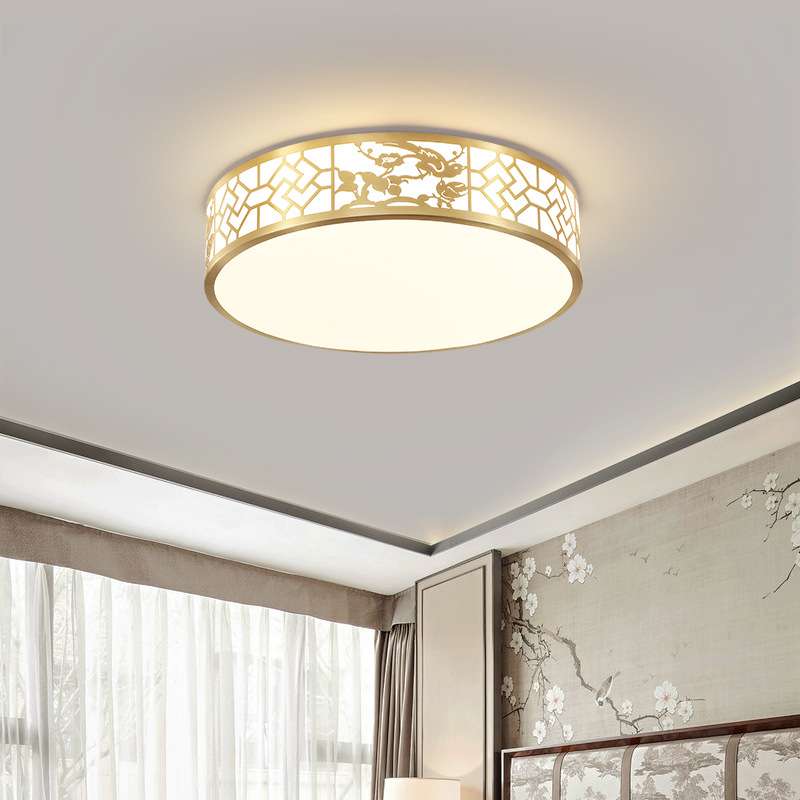 新中式全铜卧室吸顶灯中国风圆形简约家用书房主客卧房间灯具8401