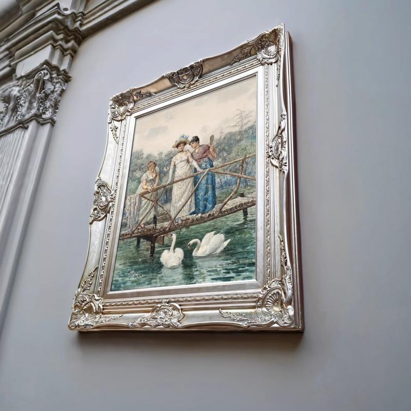 玄关挂画复式客厅墙壁画过道欧式简美走廊人物风景天鹅大芬村油画