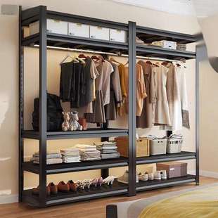 衣柜衣架货架防尘帘开放式衣帽间卧室简易角钢家用落地多层置物架