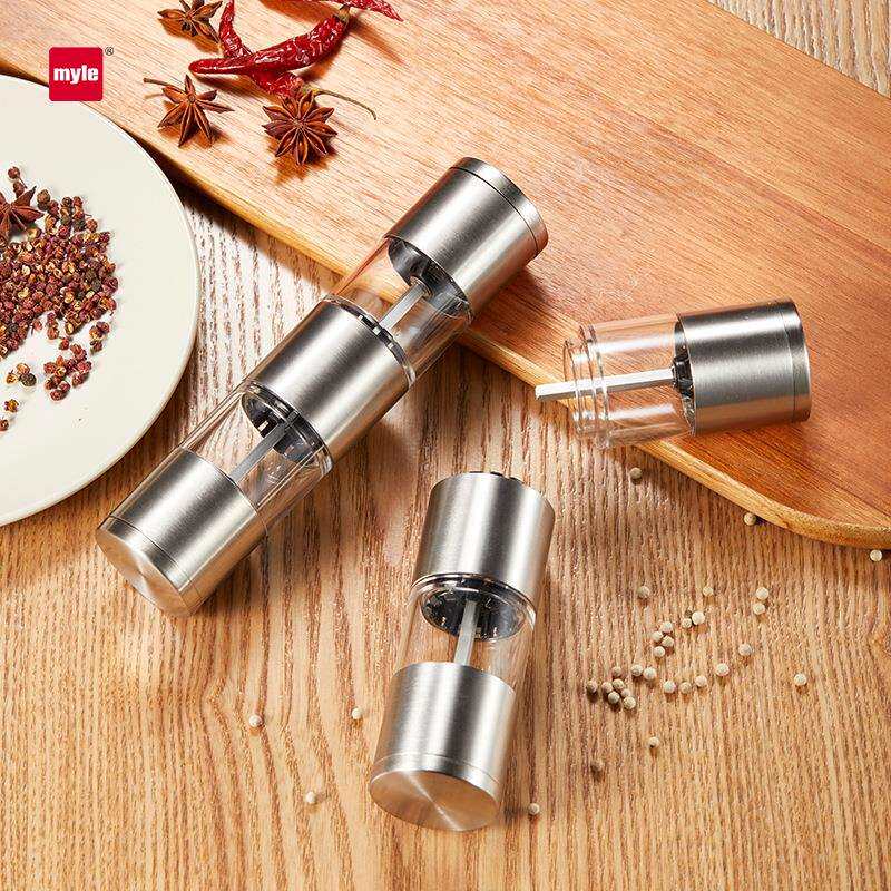 myle双头不锈钢手动研磨器研粉器磨盐胡椒磨透明陶瓷芯