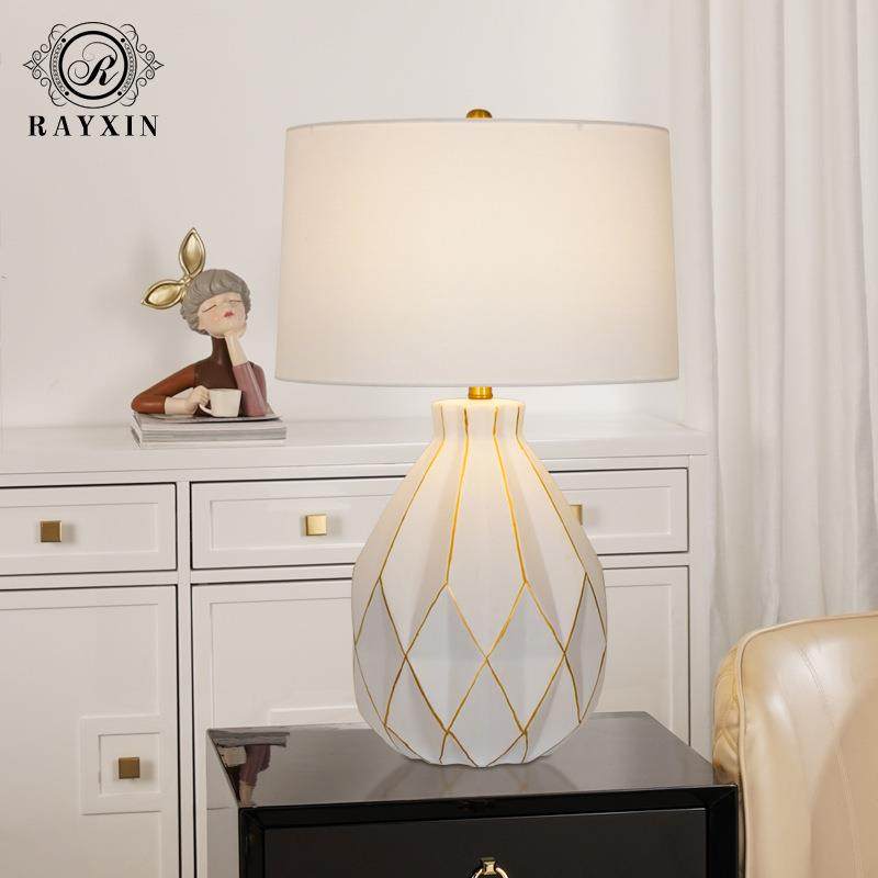 新中式条纹栅格树脂台灯客厅茶几装饰灯中古民宿摆件温馨床头夜灯