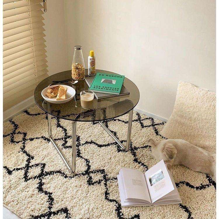 圆形钢化玻璃小茶几不锈钢支架带防滑脚垫简约客厅沙发边几小圆桌