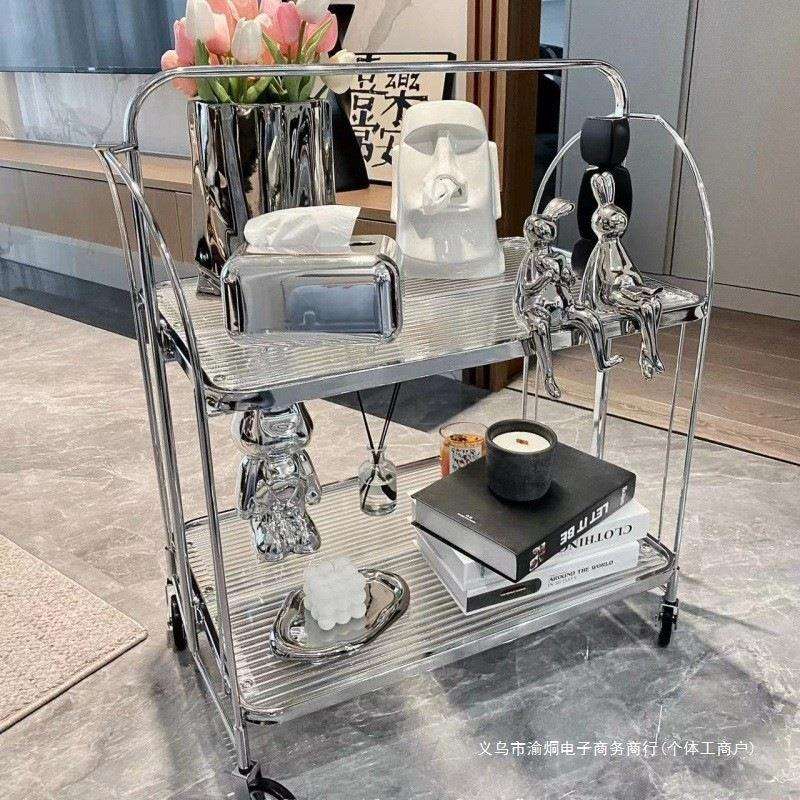 中古推车可折叠移动玻璃小推车风花架餐车网红透明玻璃置物车